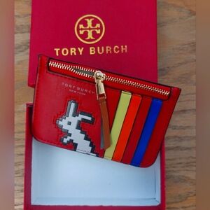 Tory Burch limited Edition Year of Rabbit Red Multicolor Card Holder
